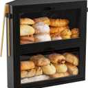 WOWLIVE Corner Bread Box for Kitchen Countertop, Large Double Layer Bread Storage Container for Homemade Bread, Black Bread Holder for Kitchen Counter, Under Cabinet Organizer (Black, Extra Large)