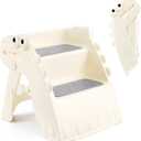 Onasti Toddler Step Stool Foldable Kids Step Stool,Bathroom Stool for Toddlers Non-Slip Toddler Step Stool for Bathroom Sink and Kitchen Counter with Cute Dinosaur Design(White) (Small, 1.white)