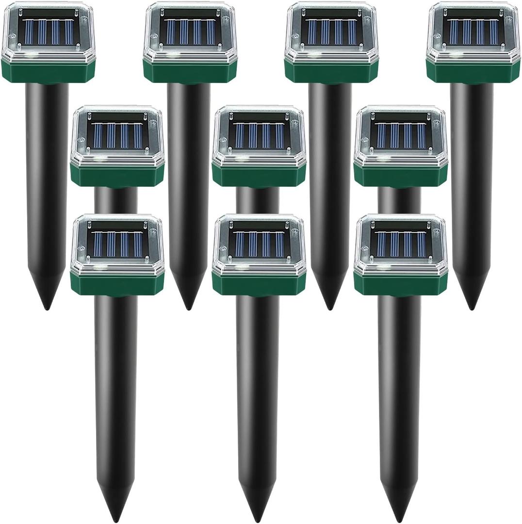 Mole Repellent Solar Powered, 10 Pack Solar Mole Repellents Ultrasonic for Vole, Snakes, Gopher, Waterproof Sonic Vole Deterrent Spikes,Snake Gopher for Garden and Yard