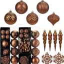 50PCS Christmas Tree Ornaments Set with Shatterproof Christmas Balls Icicle Snowflake Hanging Ornaments for Home Office Farmhouse Christmas Decorations, Bronze