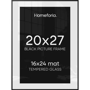 Homeforia 20x27 Black Picture Frame, High-End Metal, 16x24 Mat, Glass