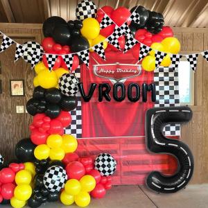 134pcs Balloons Race Car Birthday Party Supplies Decorations for Boys - Racing car Theme Party Supplies Happy Birthday Racecar Number Balloons Garland Kit Vroom Birthday Party Decorations (5, Arch)