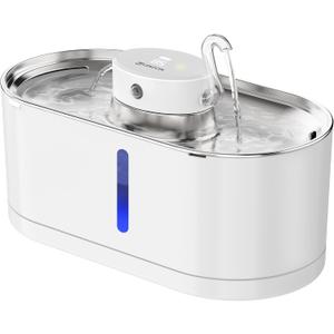 Cat Water Fountain Cordless, 108oz/3.2L Wireless Cat Fountains for Drinking, Pet Water Fountains for Cats Indoor, Automatic Cat Water Dispenser Battery Operated Rechargeable, Stainless Steel White