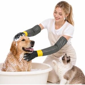 Thickened Pet Bathing Gloves with Waterproof Long Sleeves, 29.5 Inch Rubber Scratch Resistant Handling Gloves for Grooming, Puncture Proof Pet Supplies for Aggressive Cats, Small Dogs, Rabbits