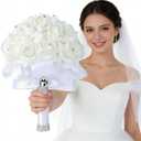 Wedding Bouquets for Bride, Wedding Bouquet BridesmaidBridesmaid Holding Flowers for Wedding Decoration (White+White)