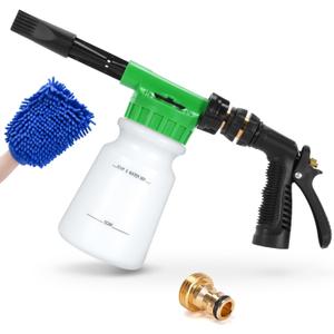 Ohuhu Car Wash Foam Gun, Soap Sprayer With 3/8" Brass Connector & Washing Mitts, Dual Filtration, 6 Levels of Foam Concentration, Quick Connect to Most Garden Hose (Green)