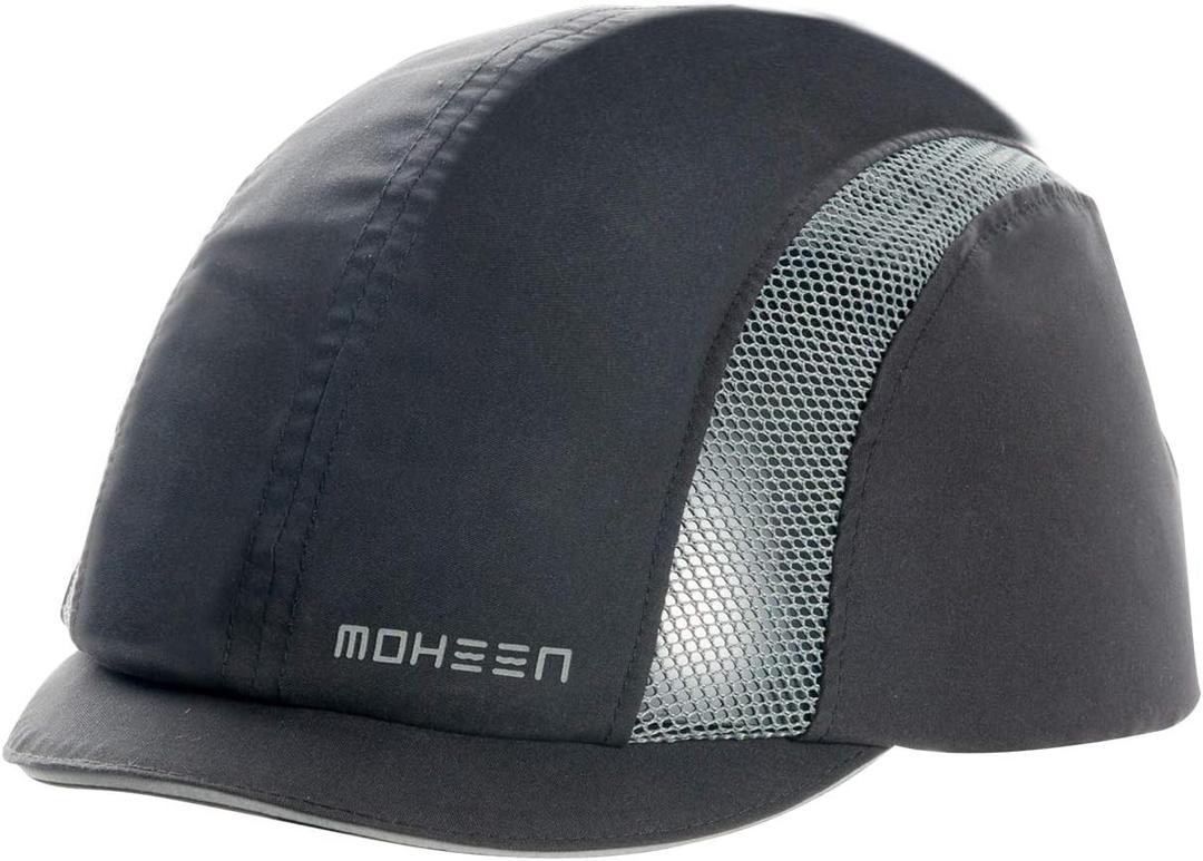 MOHEEN Safety Bump Cap, Baseball Hat Style with Reflective Stripes Lightweight and Breathable Hard Hat Head Protection Cap (02# Black)