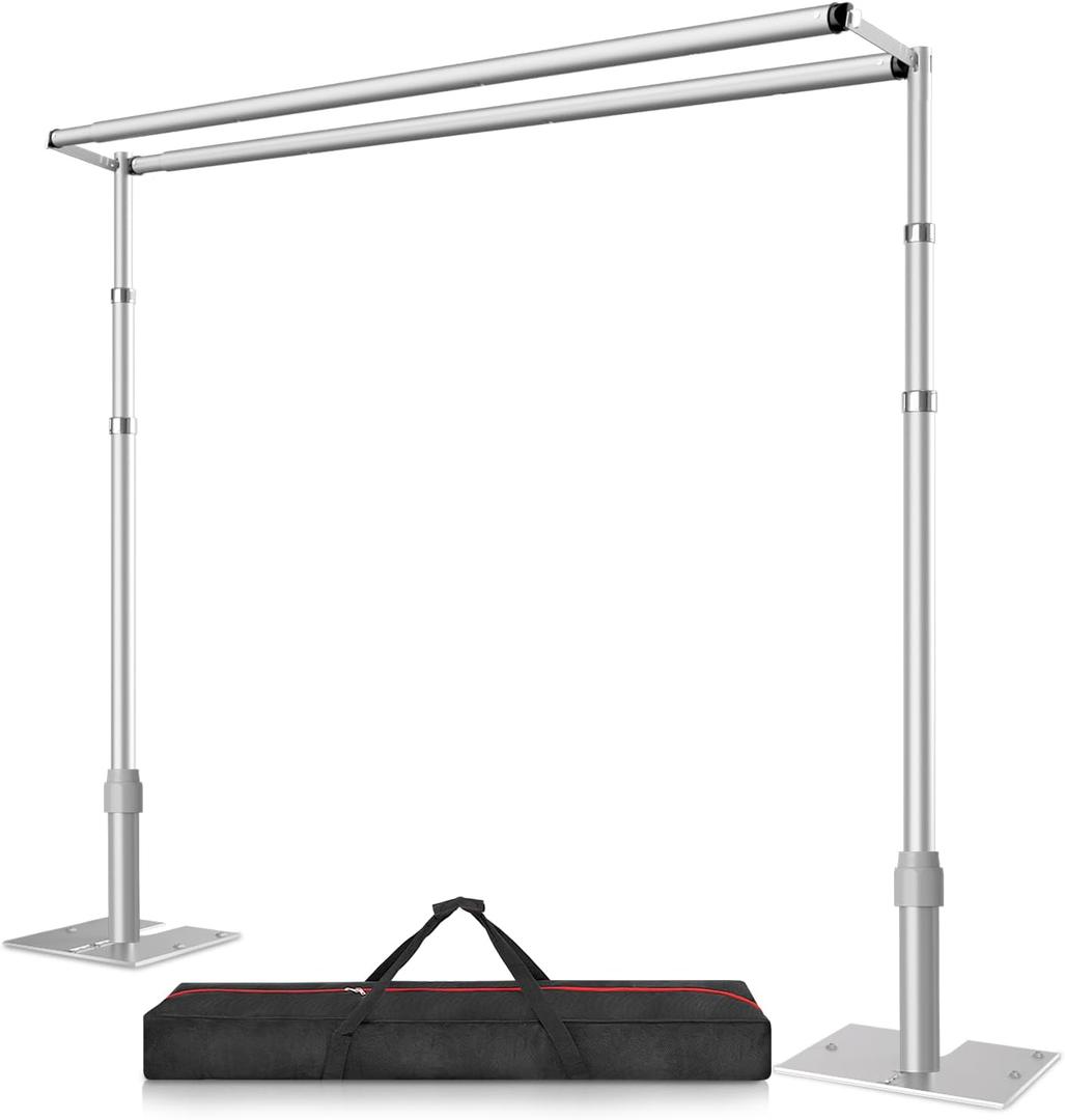 10x10ft Double Crossbar Pipe and Drape Stand Kit, Heavy Duty Backdrop Stand Adjustable, Sturdy Metal Back Drop Decoration Frame with Flat Base for Parties, Flower Wall,Wedding,Trade Shows,Photography