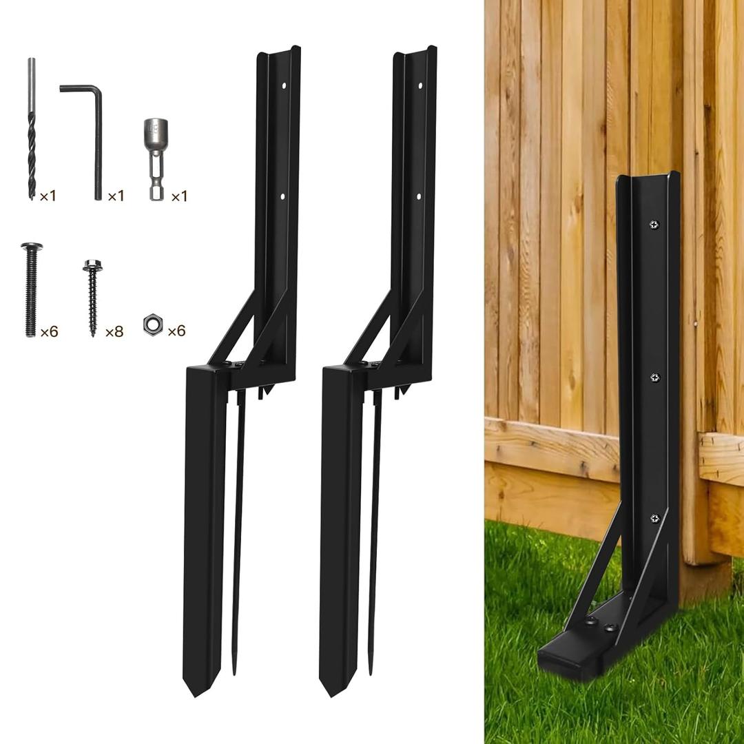 2PCS Fence Post Repair Stakes Kit,Heavy Duty Steel Fence Post Anchor Ground Spike,Fence Post Support Stake for Repairing Tilted/Broken Wood Fence Gate Posts Sign Posts or Mailbox Post (Black)