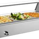 VEVOR Commercial Food Warmer, 1500W Electric Stainless Steel Steam Food Warmer with Glass Cover, Countertop Buffet Bain Marie with Three 1/2 Size Food Pans, for Catering, Restaurant, Party & Buffets