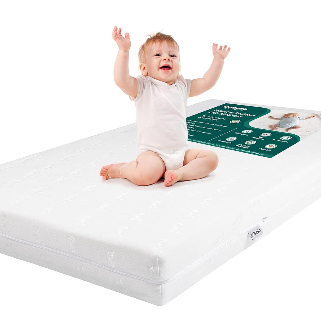 BABELIO Breathable Crib Mattress, Dual-Sided, Memory Foam, Waterproof, Removable and Machine-Washable Cover, for Toddler and Baby 52" x 27"