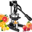 Manual Cast Iron Juicer with Stainless Steel Cup -Heavy-Duty Lemon Squeezer for Maximum Juice Yield & Effortless Cleaning Dishwasher Safe Ideal for Home Kitchens, Restaurants & Lemonade Stands, Black