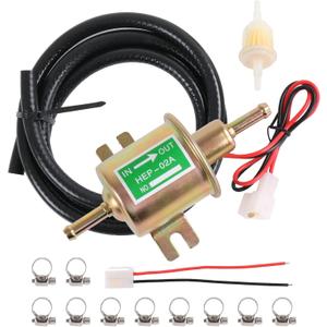 Universal Electric Fuel Pump Kit 12v 3-6 PSI Low Pressure with Fuel Filters 10 Hose Clamps 6.56 FT 5/16" ID Fuel Line Replacement For Carburetor Lawn Mower Gas Diesel Transfer Pump