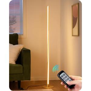 EDISHINE Helix LED Floor Lamp, 56" Tall Pole Lamps 2700K-6000K Dimmable, Remote Control & Foot Switch, Modern Minimalist Standing Corner Lights for Bedroom, Living Room, Office, Gold