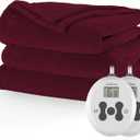 Sunbeam Electric Royal Luxe Microplush Heated Blanket 12 Heat Settings, 12-Hour Selectable Auto Shut-Off, Fast Heating, Warm and Cozy, Cabernet Red Color, Queen, 90" x 84"