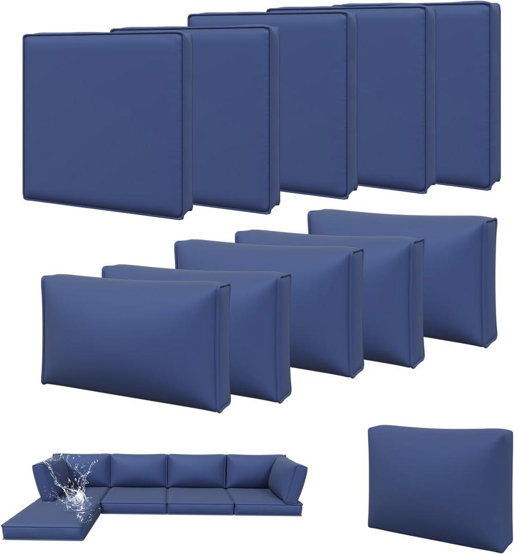 Aoxun 11pcs Patio Cushion Covers Replacement, Waterproof Outdoor Furniture Cushion Covers with Zipper and Non-Slip Bottom, Patio Sofa Couch 3 Sizes for Patio Sectional, Covers Only (Navy)