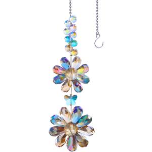 Crystal Flower Suncatcher Hanging Ornament, Rainbow Maker Window Sun Catcher Indoor Outdoor Patio Garden Decor (Deep Multicolor)