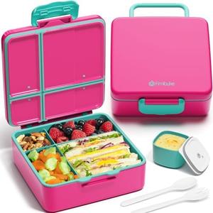 Fimibuke Bento Lunch Box for Kids, Leak Proof Toddler Bento Box with 4 Compartments BPA Free Dishwasher Safe Lunch Container with Utensils, Ideal Portion Sizes for Ages 3-12 Girls Boys for School
