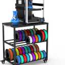 Demao 3-Tier Metal 3D Filaments Organizer Shelf Black,3D Printer Filament Storage Rack with Wheels,Holds up 40×1kg Spools&Small 3D Printer-Suitable for Offices, Home & Studios