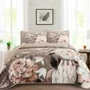 Drucon Floral Quilt King Size - 3 Pieces Brown Quilt Botanical Bedspread Soft Lightweight Flower Bedding Set for All Season (104"x90")