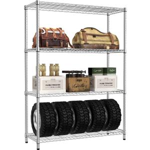 IZEUK 4-Tier Adjustable Heavy Duty Metal Wire Shelving Unit, Wide Storage Rack Organizer for Garage, Kitchen, Office, Dorm, Warehouse (Silver, 15.8" D x 45.8" W x 59.4" H, 1400 lbs Capacity)