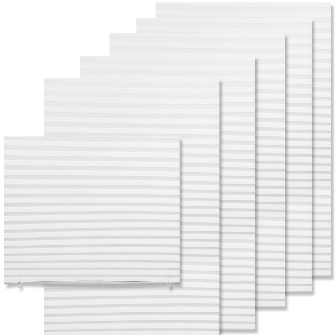 FabuBlinds 6pc Temporary Pleated Shades for Windows, Fabric Pleated Blinds with Adhesive, No Tools No Drilling Free Cut to Size Room Darkening Shades (Light Filtering - White 35x71inch) 6 peice