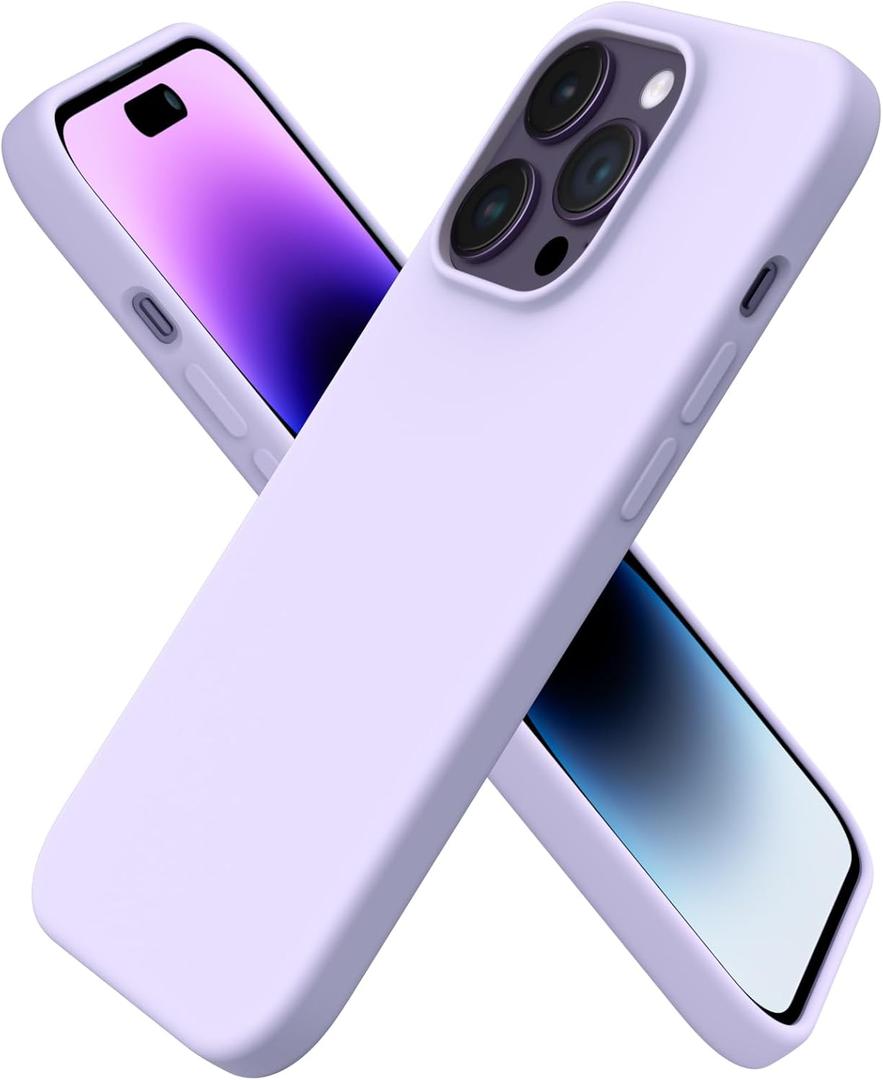 ORNARTO Compatible with iPhone 14 Pro Case 6.1, Slim Liquid Silicone 3 Layers Full Covered Soft Gel Rubber Phone Case Protective Cover with Microfiber Lining 6.1 inch-Pastel Lilac