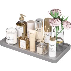 Weenson Bathroom Vanity Tray for Perfume Makeup Jewelry Decor Candle, Bamboo Kitchen Tray for Soap Dispenser Spice, Coffee, Toilet Tank Tray Nightstand Silver 11.81L x 6.1W x 0.79H