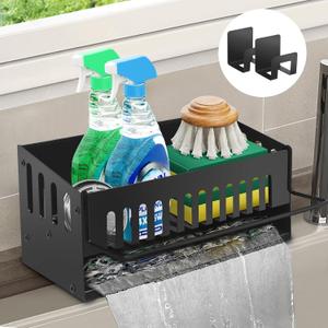 Sink Caddy Sponge Holder with Towel Bar 3 Pack Kitchen Sink Organizer Sink Tray Drainer Rack for Sponge Soap Dispenser Brush