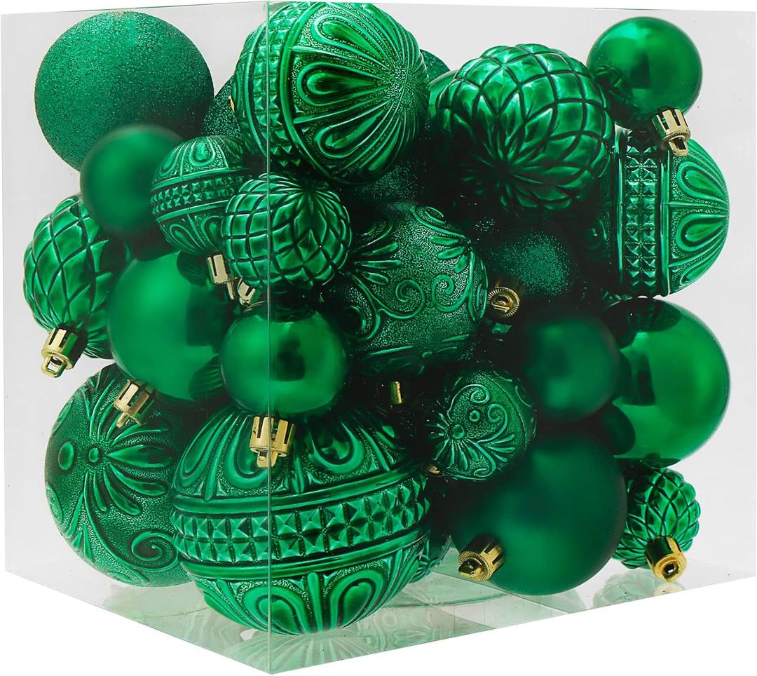 Christmas Ball Ornaments Green Christmas Tree Decorations with Hang Rope-36pcs Shatterproof Christmas Ornaments Set with 6 Styles in 3 Sizes(Small Medium Large) Christmas Ball Ornaments Green Christmas Tree Decorations with Hang Rope-36pcs Shatterproof Christmas Ornaments Set with 6 Styles in 3 Sizes(Small Medium Large)