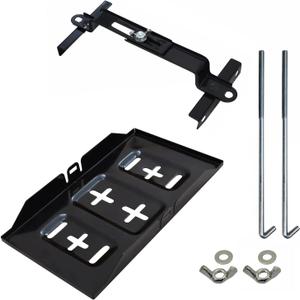 Car Universal Battery Holder Tray with Clamps Adjustable Metal Battery Storage Holder Bracket Set, Black