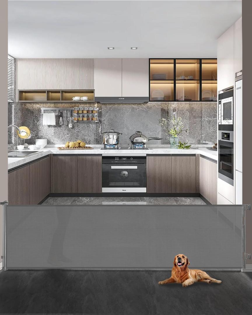 Retractable Baby Gate, Mesh Baby Extra Wide Gate, Extra Long Dog Gate, 33" Tall, Large Extends up to 118" Wide, Child Safety Extra Large Gate for Doorways, Stairs, Indoor/ Outdoor（Grey, 33"x118"）