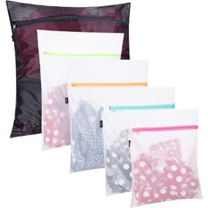 BAGAIL Laundry Bags Mesh Wash Bag for Intimates Lingerie and Delicates, 5Pcs (1XL,2L,2M) (Pearl White-Fine Mesh)