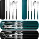 2 Sets Travel Cutlery Set 18/8 Stainless Steel Cutlery 6 Pcs Reusable Utensils Set with Case Portable Silverware Lunch Box for Camping School Office(Silver, Blackish Green, Black)