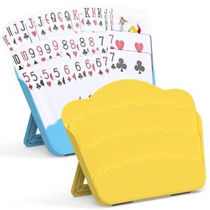 RESOVO Playing Cards Holders Stands Decks w/Foldable Tabletop Stand, 3 Layers Design for Poker UNO Cards, Playing Card Accessories, Set of 2 (1 Blue + 1 Yellow)