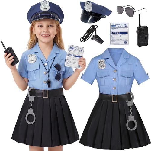 Koatobbor Girls Police Officer Costume Kids Cop Cosplay Outfits Uniform for Halloween Dress Up (7-8 Years)