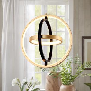 Modern LED Chandelier DIY Creative Chandelier Adjustable Hanging Round Ring 3 Ring 4000K Warm White Light Fixture for Dining Room Bedroom Kitchen Island Hall Black Gold (D = 11.8")