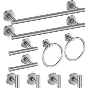 Bathroom Hardware Set Brushed Nickel, 24 Inch Towel Bar Set 10 Pieces Bathroom Accessories Set Includes Includes 2 Packs 24 Inch Towel Bar, Towel Ring, Toilet Holder and 4 Packs Towel Hooks Bathroom Hardware Set Brushed Nickel, 24 Inch Towel Bar Set 10 Pieces Bathroom Accessories Set Includes Includes 2 Packs 24 Inch Towel Bar, Towel Ring, Toilet Holder and 4 Packs Towel Hooks