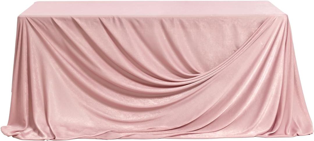 Ling's moment Dusty Rose Wedding Table Cloths in Velvet-Like Fabric, 9ft x 11ft, Fits 4ft/6ft Rectangular/Round Sweetheart&Head Table for Wedding Reception, Bridal Shower, Birthday Decoration