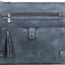 FADEON Large Crossbody Purses for Women Crossbody Bag, Designer Leather Cross Body Purses Multi Pocket Shoulder Bag, Dark Blue Retro Style
