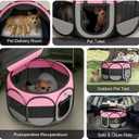 Playpen for Small Dogs Cats Crate: Puppy Play Pen Indoor Outdoor Foldable Potable Exercise Cage Pop up Kennel for Guinea Pig Rabbits Hamster Travel with Carrying Case & Food Bowl (Pink, M, 1)
