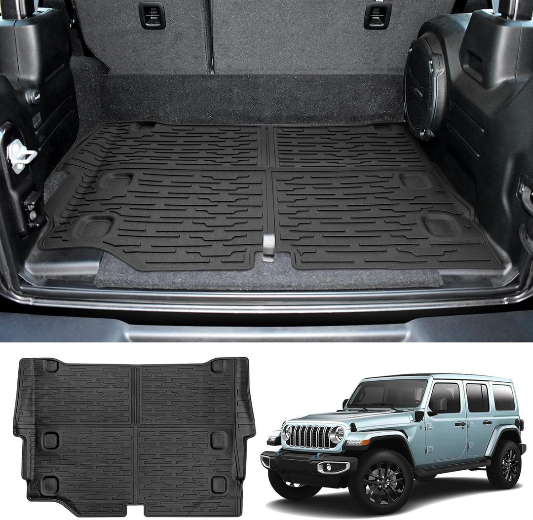 Rear Cargo Mat for 2021-2025 Jeep Wrangler JL 4XE Cargo Liners All Weather TPE Protection Anti-Slip Trunk Mat for 2021 2022 2023 2024 2025 Wrangler JL 4XE 4 Door Accessories