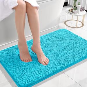 OLANLY Small Bathroom Rugs 24x16, Extra Soft Absorbent Chenille Bath Rugs, Rubber Backing Quick Dry, Machine Washable Bath Mats for Bathroom Floor, Tub and Shower, Home Decor Accessories, Aqua Sky