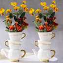 Tioncy Mini Teacup Bud Vase 5" Wonderland Tea Party Decorations Antique Vintage Kitchen Decor Whimsy Ceramic Vase Tea Party Favor for Wedding Gift Birthday Bridal Showers Home(2 Pcs)