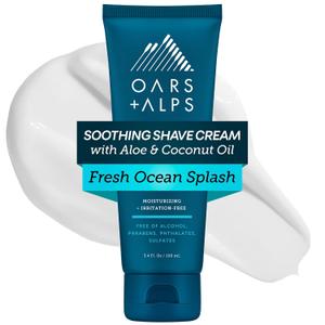 Oars + Alps Soothing Men's Shaving Cream, Dermatologist Tested and Infused with Aloe and Coconut Oil, Fresh Ocean Splash Scent, TSA Friendly, 3.4 Oz, 1 Pack