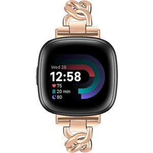 JR.DM Gold Watch Bands for Women Compatible with Fitbit Versa 4/Versa 3/Fitbit Sense 2/Sense Band Adjustable Metal Strap Cowboy Steel Chain Bracelet (A7 Rose Gold)