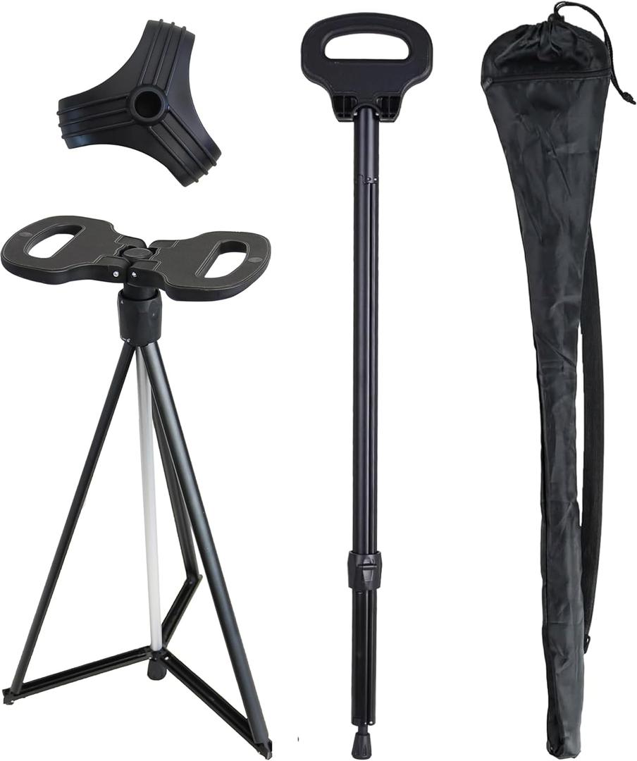 Walking Cane with Seat 2-in-1 Foldable Walking Sticks Chair Lightweight Multifunctional Hiking Stick Non-Slip Foldable Seat Portable Trekking Poles Aluminum Lightweight Travel Cane Outdoor