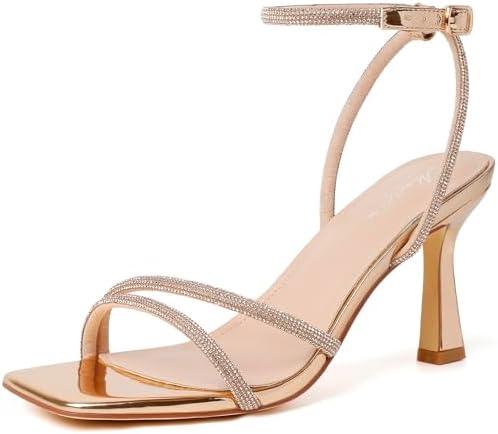 Mostrin Womens Sandals Strappy Heels for Women Ankle Strap Lace Up Square Open Toe Heels Tie Up Stiletto High Heeled Sandals for Prom, Party, Daily Wear 39.5