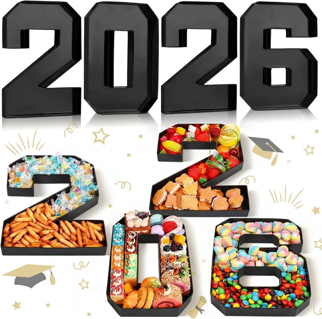 Mooliwe 4 Pcs 2026 Graduation Fillable Numbers for Charcuterie Class of 2026 Cardboard Number Grad Charcuterie Board Serving Trays Graduation Food Box for Tray Party Supplies (Black)
