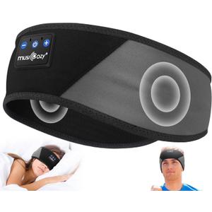 MUSICOZY Sleep Headphones Bluetooth 5.4 Headband, Wireless Earphones Music Sleep Earbuds Sleeping Eye Mask with HD Stereo Speakers for Workout Running Travel Yoga, Ideal Gifts for Women Men (Gray & Black)